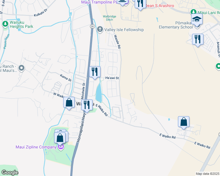 map of restaurants, bars, coffee shops, grocery stores, and more near 230 Uhaloa Street in Wailuku