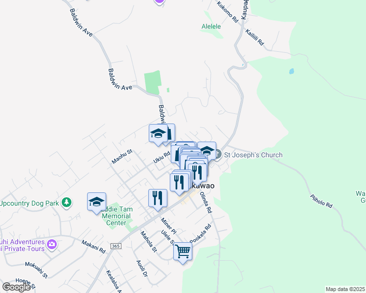 map of restaurants, bars, coffee shops, grocery stores, and more near 3582 Piikea Place in Makawao