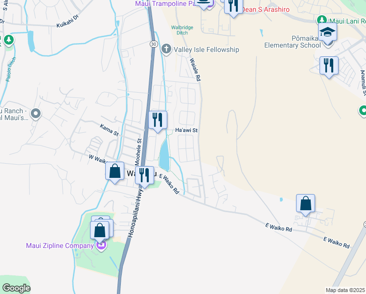 map of restaurants, bars, coffee shops, grocery stores, and more near 230 Uhaloa Street in Wailuku