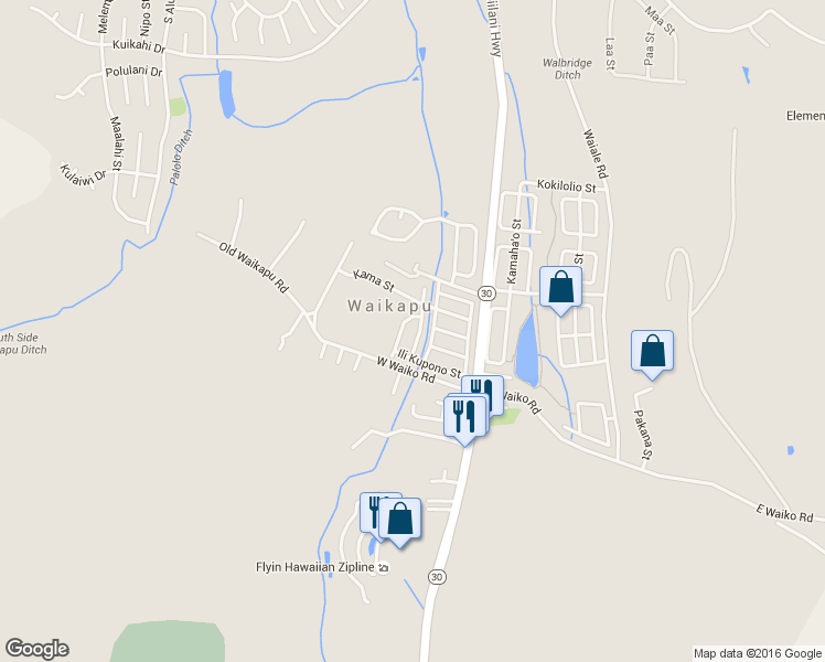 map of restaurants, bars, coffee shops, grocery stores, and more near 1366 Kawika Street in Wailuku