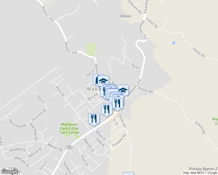 map of restaurants, bars, coffee shops, grocery stores, and more near 3582 Piikea Place in Makawao