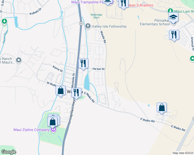 map of restaurants, bars, coffee shops, grocery stores, and more near 230 Uhaloa Street in Wailuku