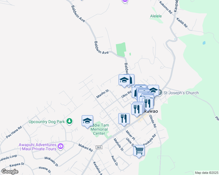 map of restaurants, bars, coffee shops, grocery stores, and more near 1079 Maohu Street in Makawao
