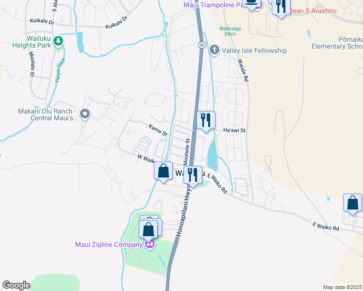 map of restaurants, bars, coffee shops, grocery stores, and more near 44 Keapua Street in Wailuku