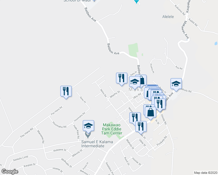 map of restaurants, bars, coffee shops, grocery stores, and more near 229 North Makaleha Place in Makawao