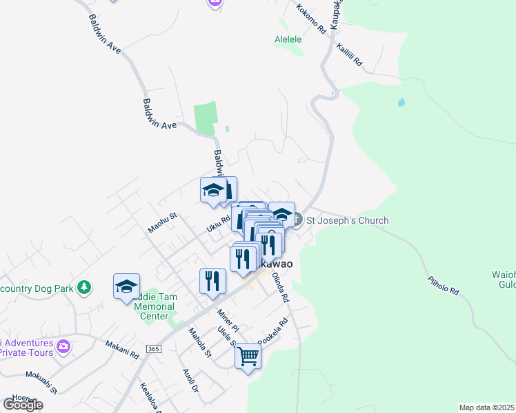 map of restaurants, bars, coffee shops, grocery stores, and more near 3591 Piikea Place in Makawao