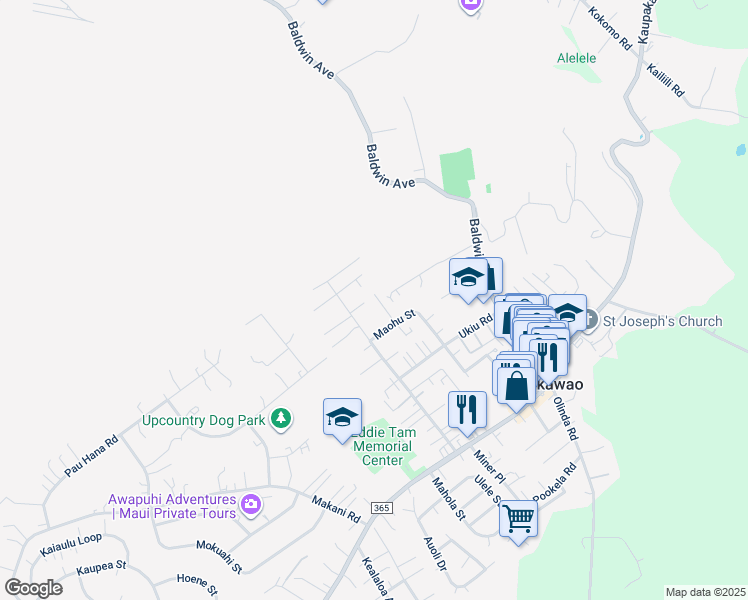 map of restaurants, bars, coffee shops, grocery stores, and more near 229 North Makaleha Place in Makawao