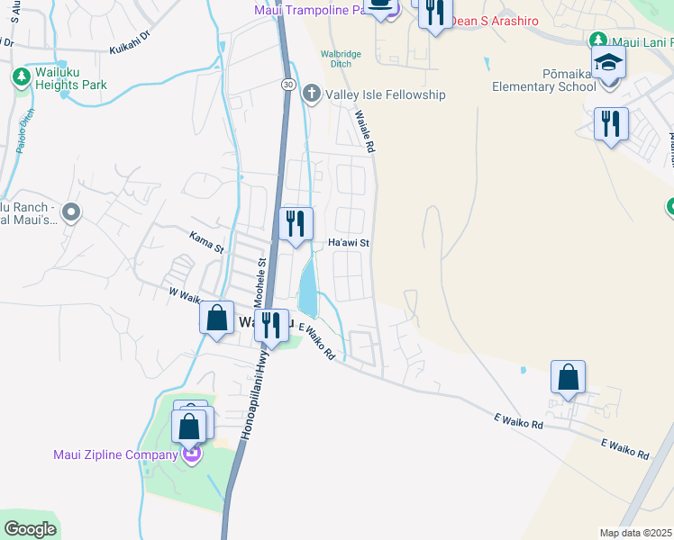 map of restaurants, bars, coffee shops, grocery stores, and more near 90 Nokekula Loop in Wailuku