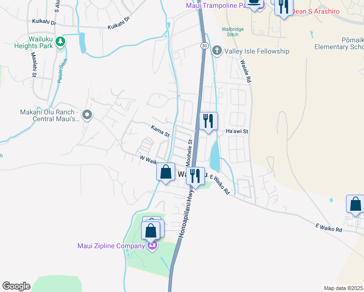 map of restaurants, bars, coffee shops, grocery stores, and more near 52 Keapua Street in Wailuku