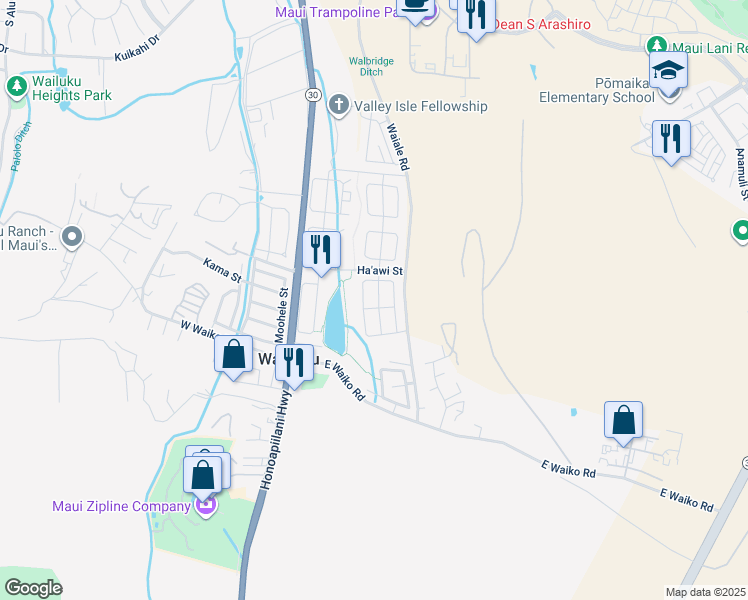 map of restaurants, bars, coffee shops, grocery stores, and more near 128 Kaikai Street in Wailuku