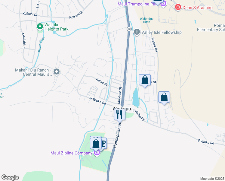 map of restaurants, bars, coffee shops, grocery stores, and more near 64 Keapua Street in Wailuku