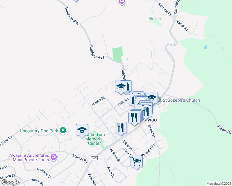 map of restaurants, bars, coffee shops, grocery stores, and more near 1154 Freitas Place in Makawao