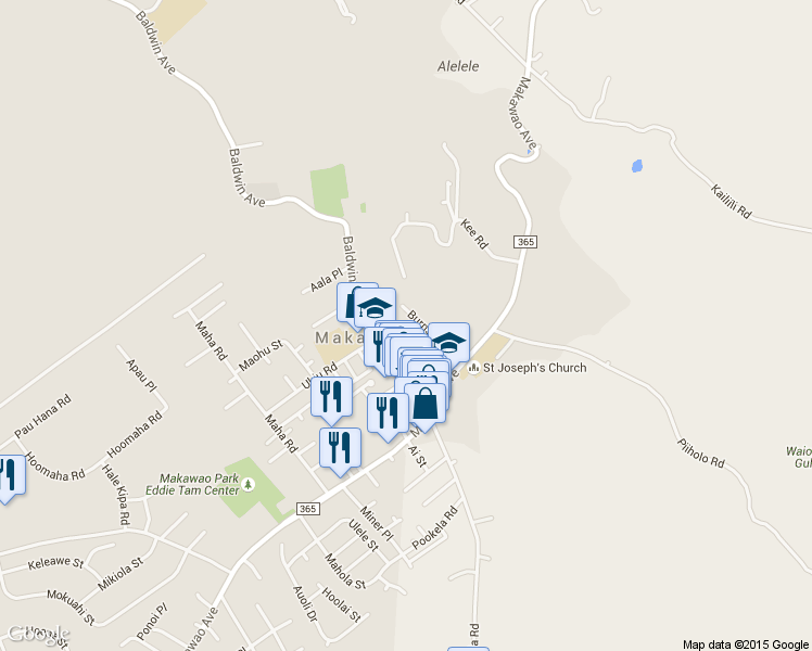 map of restaurants, bars, coffee shops, grocery stores, and more near 3585 Piikea Place in Makawao