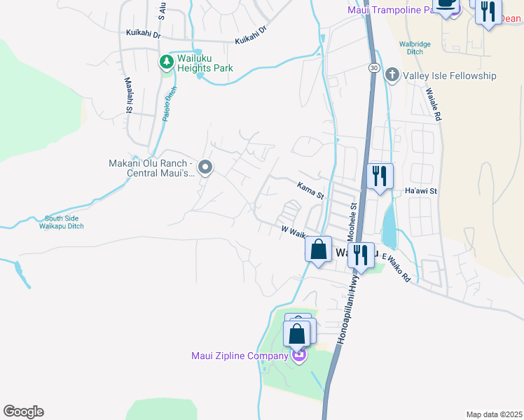 map of restaurants, bars, coffee shops, grocery stores, and more near 240 West Waiko Road in Wailuku