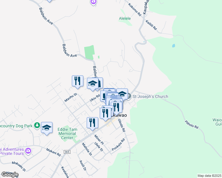 map of restaurants, bars, coffee shops, grocery stores, and more near 3585 Piikea Place in Makawao