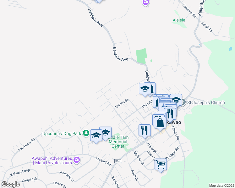 map of restaurants, bars, coffee shops, grocery stores, and more near 232 North Makaleha Place in Makawao