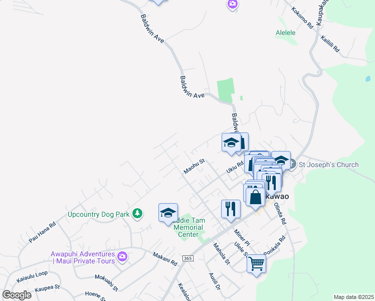 map of restaurants, bars, coffee shops, grocery stores, and more near 238 North Makaleha Place in Makawao