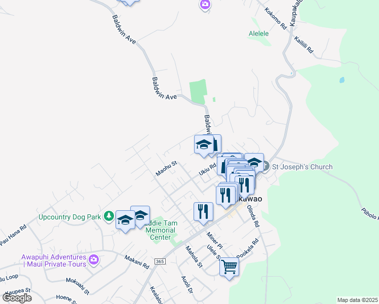 map of restaurants, bars, coffee shops, grocery stores, and more near 1145 Freitas Pl in Makawao