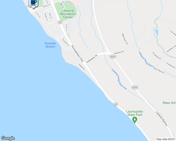 map of restaurants, bars, coffee shops, grocery stores, and more near 185 Pualei Drive in Lahaina