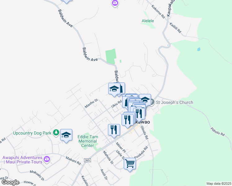 map of restaurants, bars, coffee shops, grocery stores, and more near 1182 Freitas Place in Makawao
