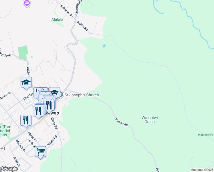 map of restaurants, bars, coffee shops, grocery stores, and more near 1 Piiholo Road in Makawao