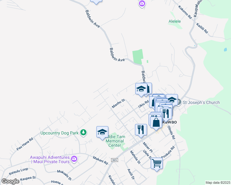 map of restaurants, bars, coffee shops, grocery stores, and more near 238 North Makaleha Place in Makawao