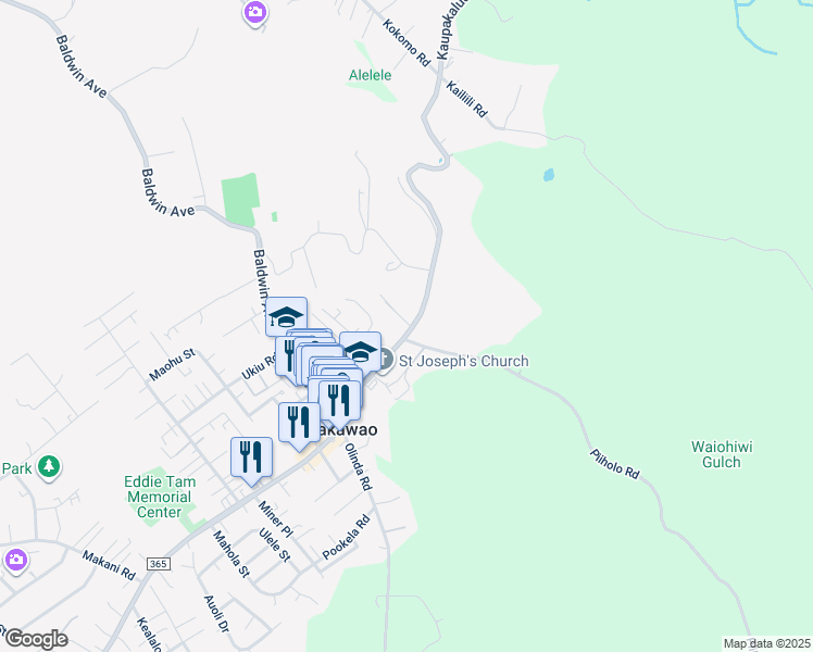 map of restaurants, bars, coffee shops, grocery stores, and more near 1359 Makawao Avenue in Makawao