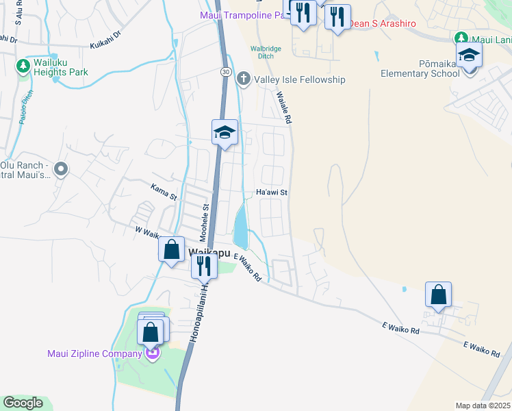 map of restaurants, bars, coffee shops, grocery stores, and more near 99 Nokekula Loop in Wailuku