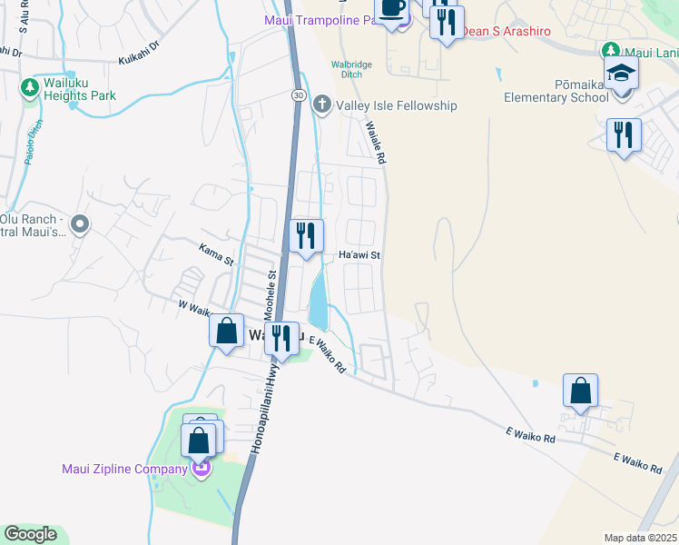 map of restaurants, bars, coffee shops, grocery stores, and more near 99 Nokekula Loop in Wailuku
