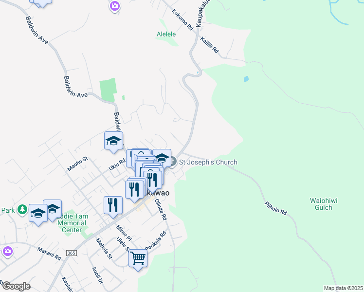 map of restaurants, bars, coffee shops, grocery stores, and more near 1359 Makawao Avenue in Makawao
