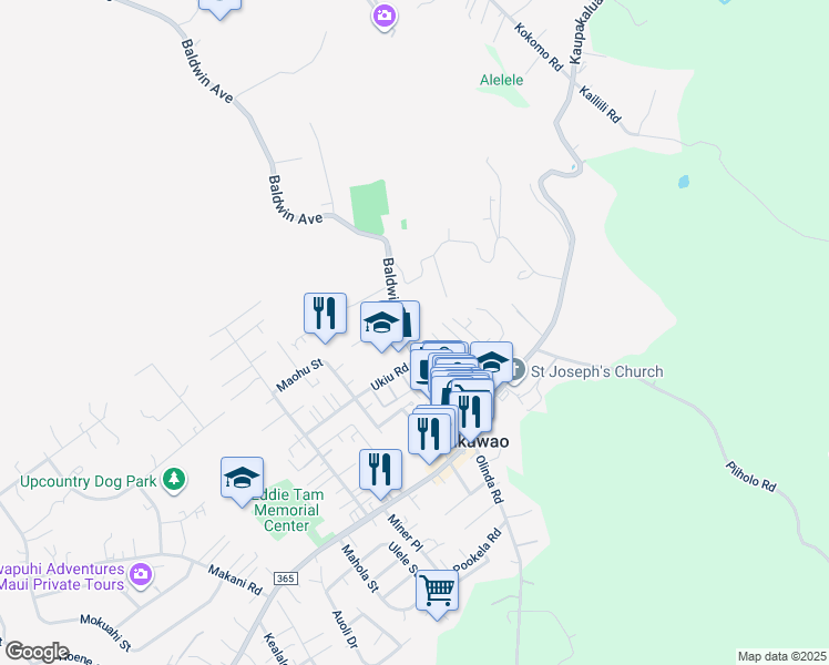 map of restaurants, bars, coffee shops, grocery stores, and more near 3531 Baldwin Avenue in Makawao