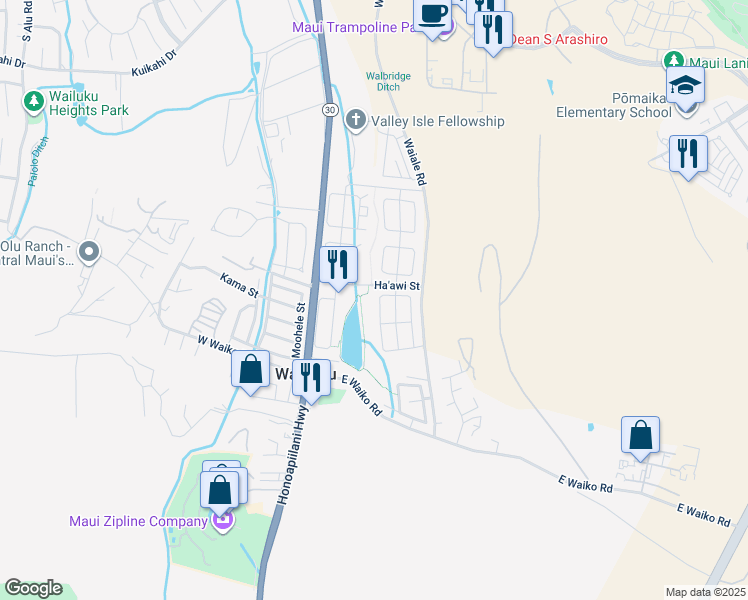 map of restaurants, bars, coffee shops, grocery stores, and more near 103 Nokekula Loop in Wailuku