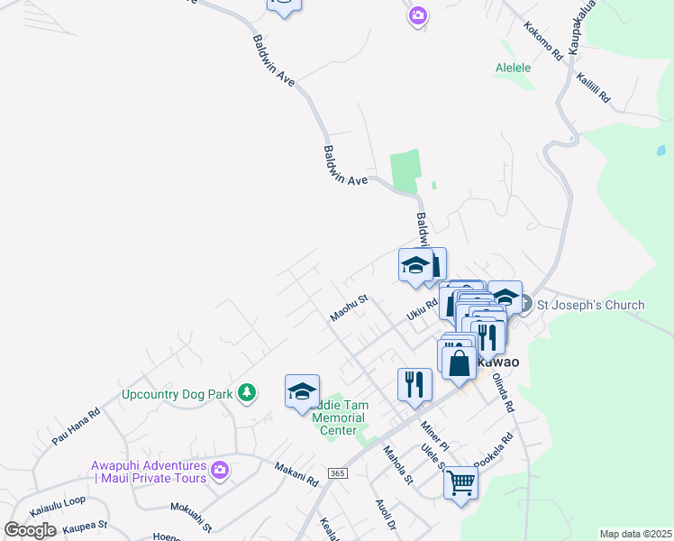 map of restaurants, bars, coffee shops, grocery stores, and more near 244 North Makaleha Place in Makawao