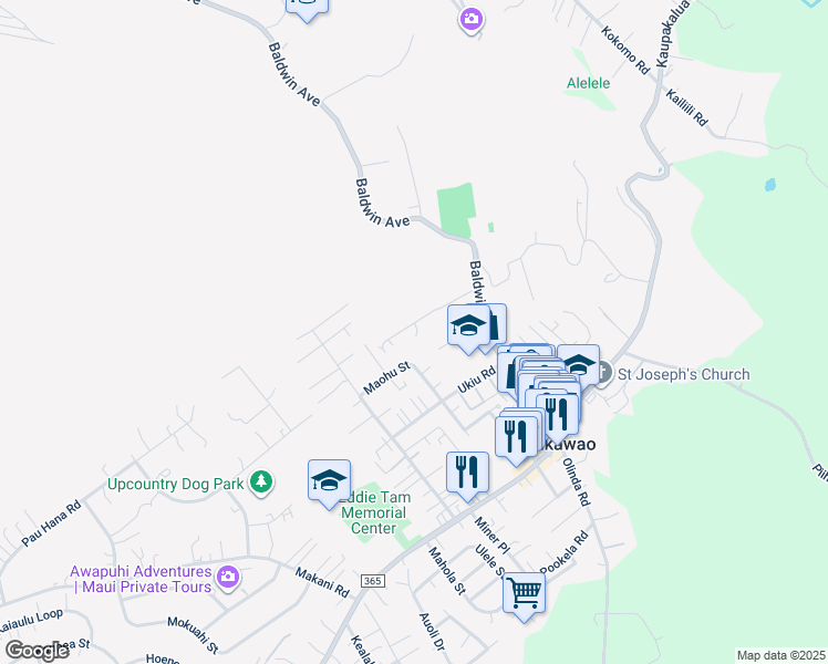 map of restaurants, bars, coffee shops, grocery stores, and more near 1100 Aala Place in Makawao