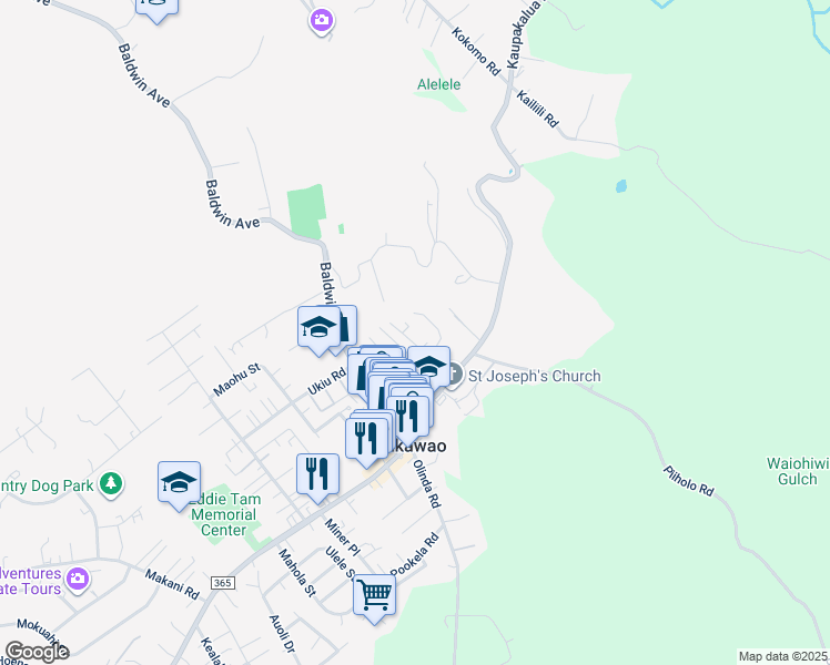 map of restaurants, bars, coffee shops, grocery stores, and more near 0 Makawao Avenue in Makawao