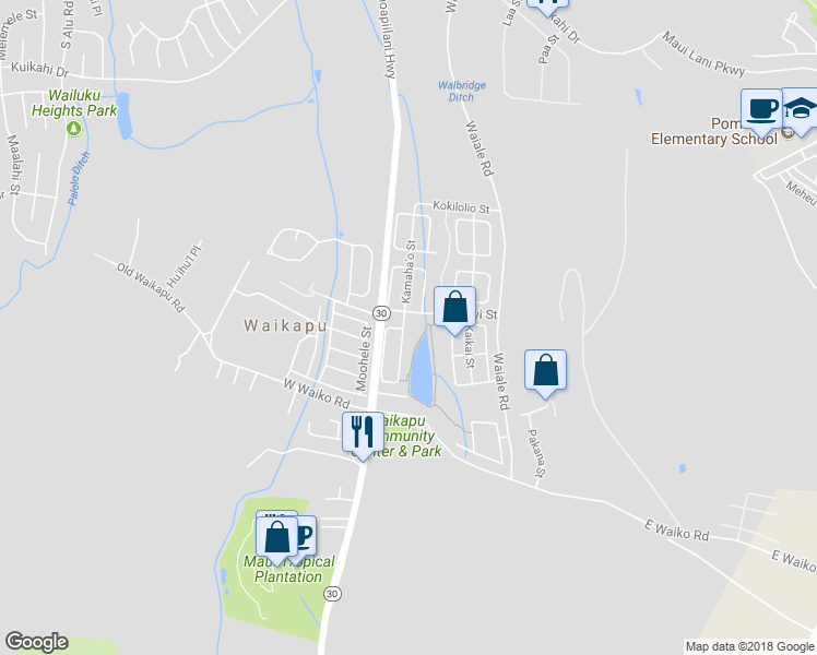 map of restaurants, bars, coffee shops, grocery stores, and more near 107 Kamaha'o Street in Wailuku