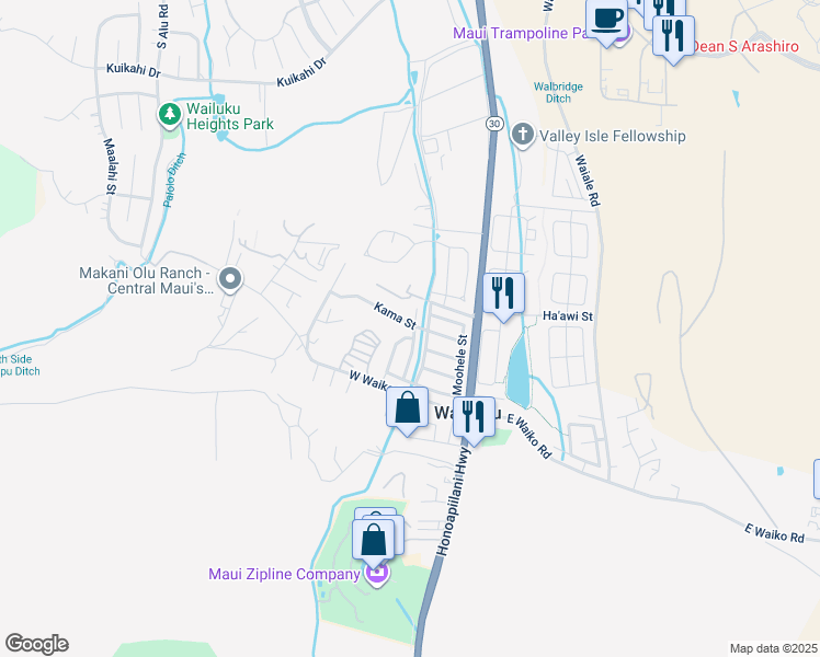 map of restaurants, bars, coffee shops, grocery stores, and more near 1326 Kawika Street in Wailuku