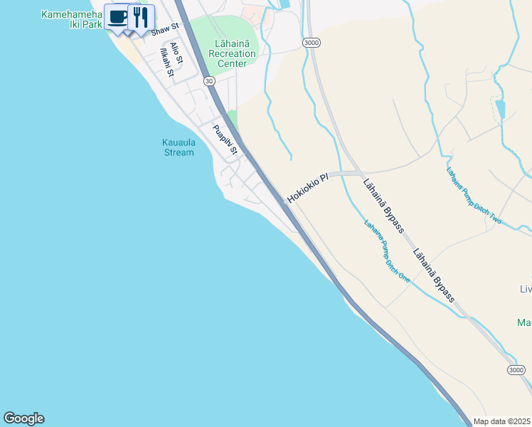 map of restaurants, bars, coffee shops, grocery stores, and more near 136 Pualei Drive in Lahaina
