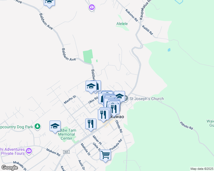 map of restaurants, bars, coffee shops, grocery stores, and more near 60 Puaina Place in Makawao