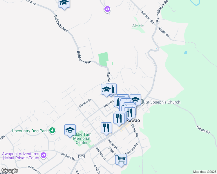 map of restaurants, bars, coffee shops, grocery stores, and more near 1199 Freitas Place in Makawao