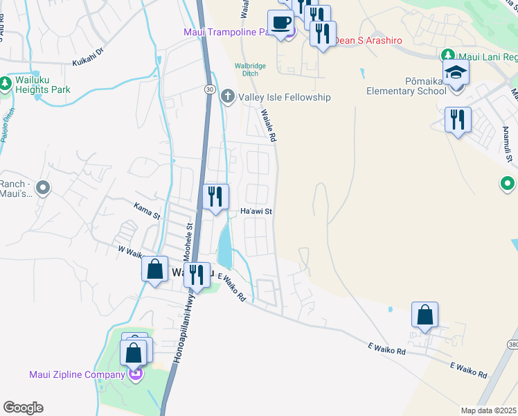 map of restaurants, bars, coffee shops, grocery stores, and more near 149 East Makahakaha Loop in Wailuku