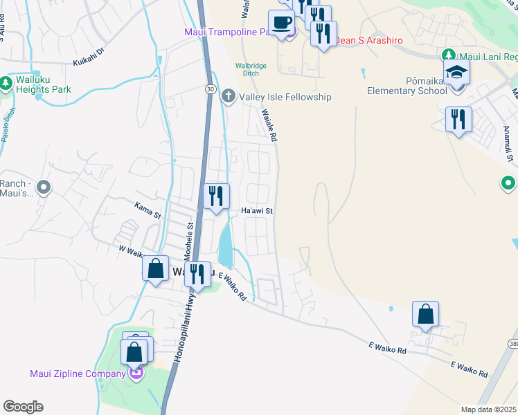 map of restaurants, bars, coffee shops, grocery stores, and more near 149 East Makahakaha Loop in Wailuku
