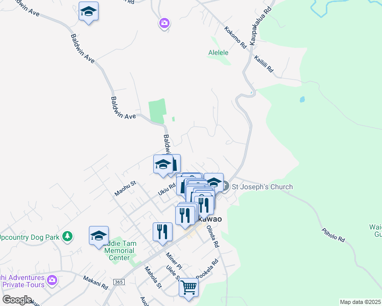 map of restaurants, bars, coffee shops, grocery stores, and more near 60 Puaina Place in Makawao