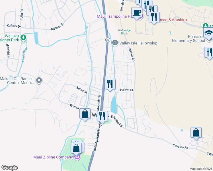 map of restaurants, bars, coffee shops, grocery stores, and more near 924 Ha'awi Loop in Wailuku