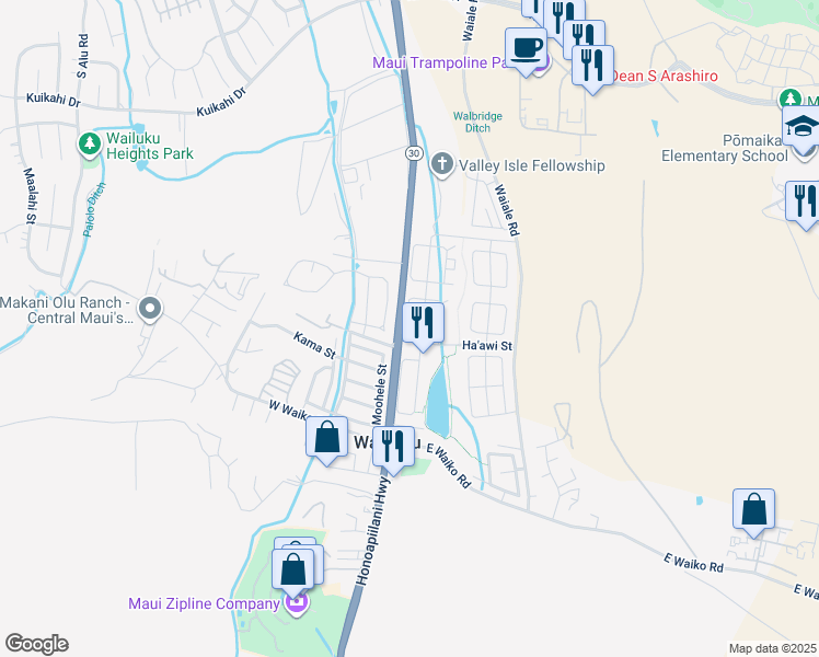 map of restaurants, bars, coffee shops, grocery stores, and more near 924 Ha'awi Loop in Wailuku