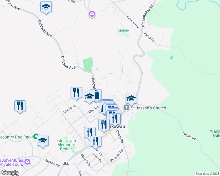 map of restaurants, bars, coffee shops, grocery stores, and more near 1319 Makawao Avenue in Makawao