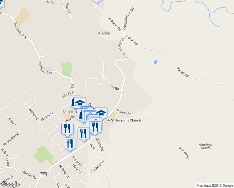 map of restaurants, bars, coffee shops, grocery stores, and more near 1405 Makawao Avenue in Makawao