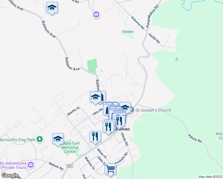 map of restaurants, bars, coffee shops, grocery stores, and more near 54 Puaina Place in Makawao