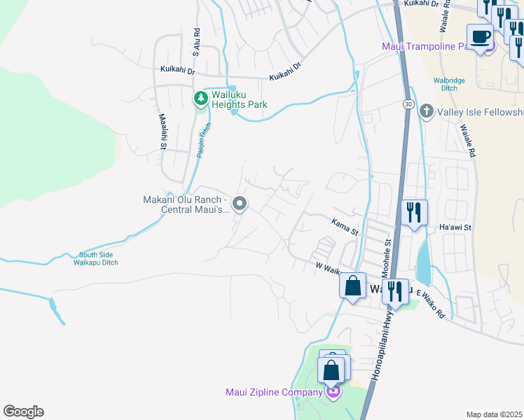 map of restaurants, bars, coffee shops, grocery stores, and more near 367 Old Waikapu Road in Wailuku