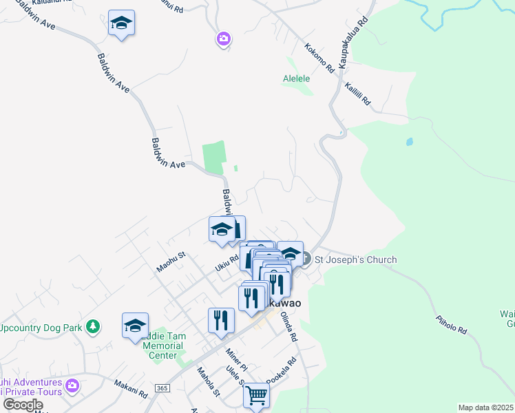 map of restaurants, bars, coffee shops, grocery stores, and more near 44 Puaina Place in Makawao